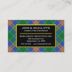 Irischer Clan MacAuliffe Tartan Plaid Visitenkarte