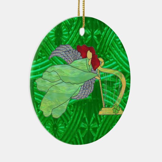 Irischer Engel und Harfe im Buntglas Keramikornament (Rechts)
