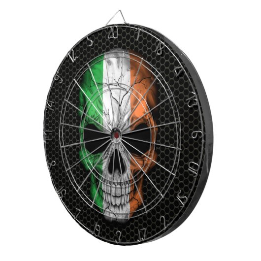 Irischer Flaggen-Schädel auf Stahlmaschen-Grafik Dartscheibe (Vorderseite rechts)