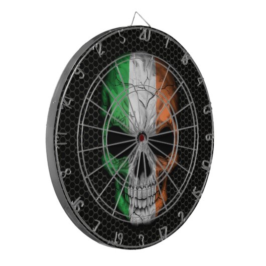 Irischer Flaggen-Schädel auf Stahlmaschen-Grafik Dartscheibe (Vorderseite Links)