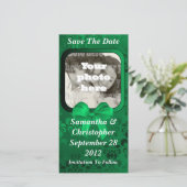 Irischer grüner Damast Save the Date Hochzeit (Stehend Vorderseite)