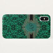 Irischer grüner und schwarzer Spitze-Monogramm Case-Mate iPhone Hülle (Rückseite (Horizontal))
