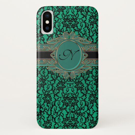 Irischer grüner und schwarzer Spitze-Monogramm Case-Mate iPhone Hülle (Rückseite)