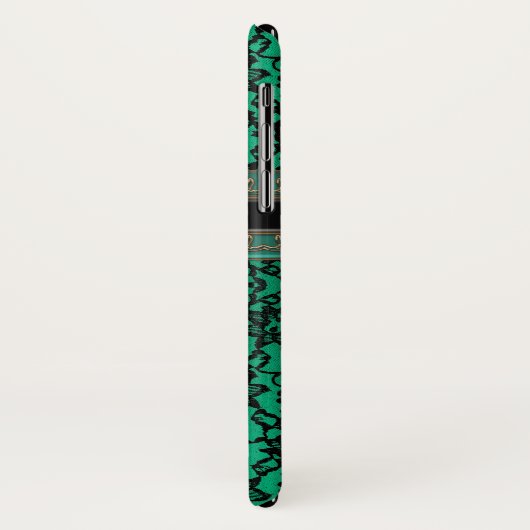 Irischer grüner und schwarzer Spitze-Monogramm Case-Mate iPhone Hülle (Hinten/Links)