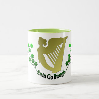 Irischer Klee Erin geht Bragh irische Harfe Eire Zweifarbige Tasse