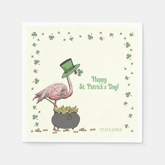 Irischer Kleeblatt-Flamingo-St.-Patricks-Tag-Elfen Serviette (Vorderseite)
