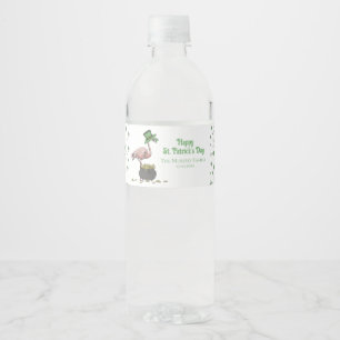 Irischer Kleeblatt-Rosa-Flamingo-St.-Patricks-Tag Wasserflaschenetikett