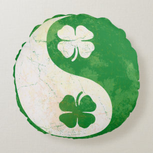Irischer Kleeblätter Yin Yang Tag St. Patricks Rundes Kissen
