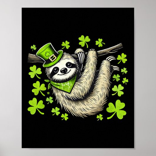 Irischer Leprechaun Faultier Shamrock St Patricks Poster (Vorne)