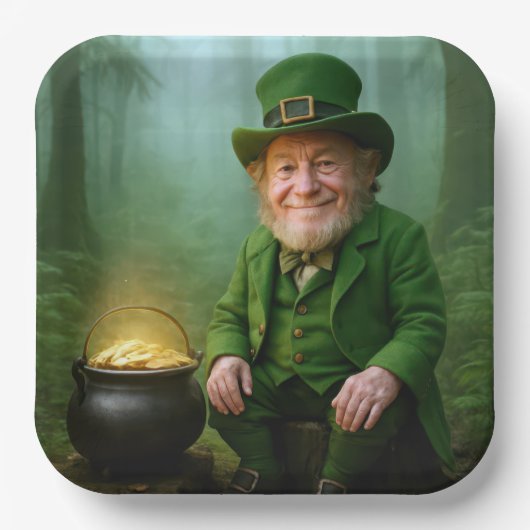Irischer Leprechaun mit einem Goldtopf Pappteller (Vorderseite)