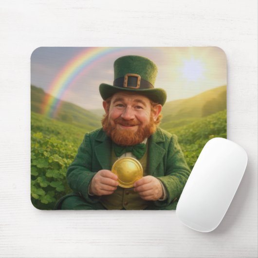 Irischer Leprechaun mit Goldmünze und Regenbogen Mousepad (Mit Mouse)