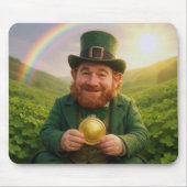 Irischer Leprechaun mit Goldmünze und Regenbogen Mousepad (Vorne)
