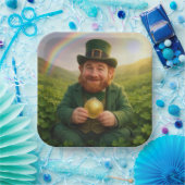 Irischer Leprechaun mit Goldmünze und Regenbogen Pappteller (Party)