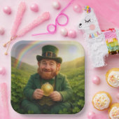 Irischer Leprechaun mit Goldmünze und Regenbogen Pappteller (Party)