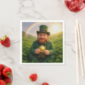 Irischer Leprechaun mit Goldmünze und Regenbogen Serviette (Beispiel)