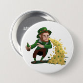 Irischer Leprechaun wirft Lucky Cookies Lustig Button (Vorne & Hinten)