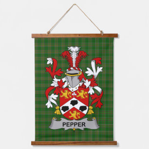 Irischer Pfeffer-Wappen Familienwappen Wandteppich Mit Holzrahmen