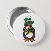 Irischer Pinguin hält Weihnachts-Teddybär Button (Vorne & Hinten)