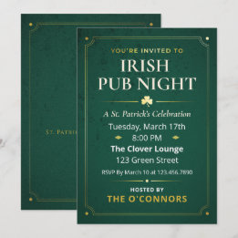 Irischer Pub-Abend Gold & Grün Vintage St. Patrick Einladung