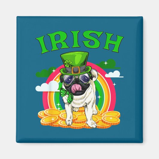 Irischer Pug Lustiger St. Patricks Tag Leprechaun Magnet (Vorne)