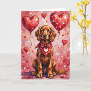 Irischer Rotsetter Valentinstag Hund sitzt mit Her Karte