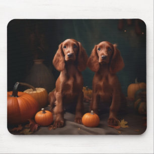 Irischer Rotsetter-Welpe Herbstfreude Kürbis Mousepad