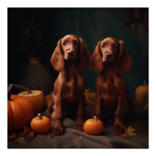 Irischer Rotsetter-Welpe Herbstfreude Kürbis Poster