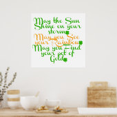 Irischer Segen in Grün und Orange mit Kleeblättern Poster (Küche)