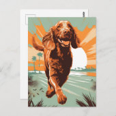 irischer Setter am Strand Postkarte (Vorne/Hinten)