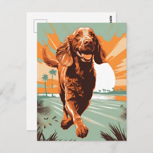 irischer Setter am Strand Postkarte (Vorne/Hinten)