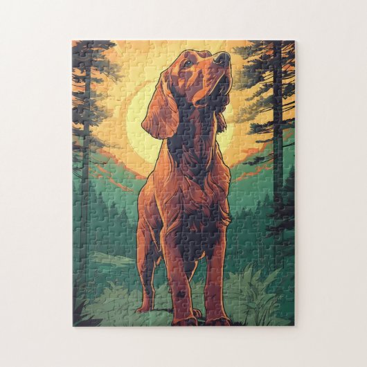Irischer Setter im Wald bei Sonnenuntergang Puzzle (Vertikal)
