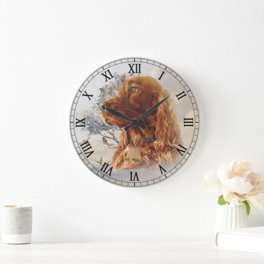 irischer Setter mit Fasant Große Wanduhr (Zuhause)
