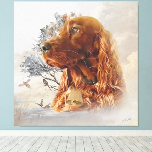 irischer Setter mit Fasant Leinwanddruck (Insitu (Holzboden))