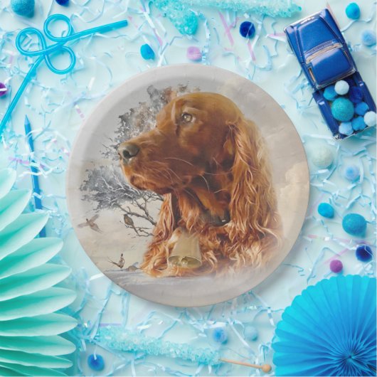 irischer Setter mit Fasant Pappteller (Party)