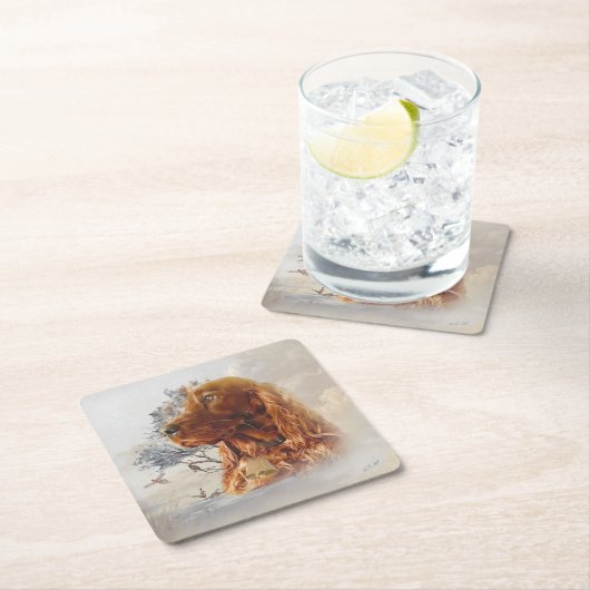 irischer Setter mit Fasant Rechteckiger Pappuntersetzer (Vor Ort)