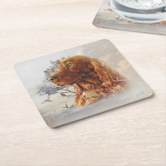 irischer Setter mit Fasant Rechteckiger Pappuntersetzer (angewinkelt)