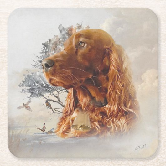 irischer Setter mit Fasant Rechteckiger Pappuntersetzer (Vorderseite)