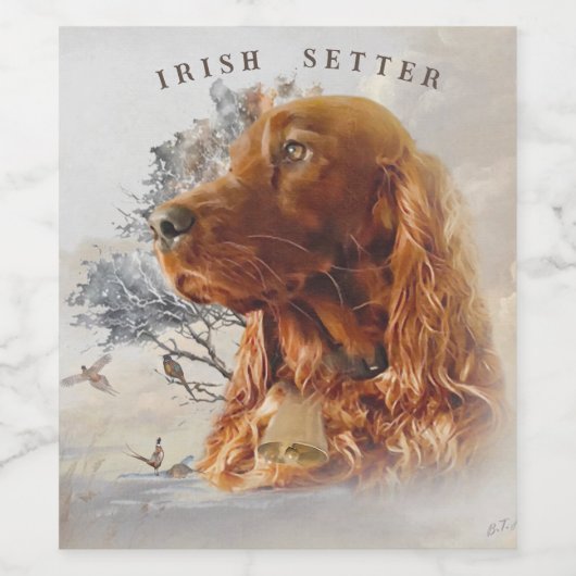 irischer Setter mit Fasant Weinetikett (Einzelnes Label)