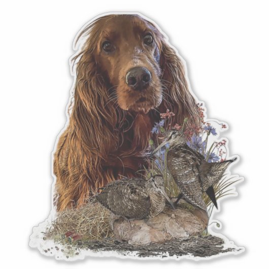 irischer Setter mit Holzhaken Aufkleber (Vorderseite)