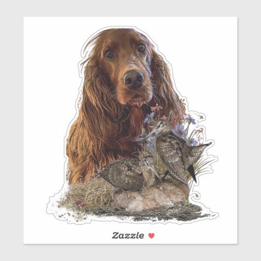 irischer Setter mit Holzhaken Aufkleber (Blatt)