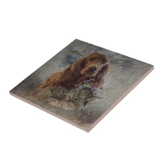 irischer Setter mit Holzhaken Fliese (Seite)