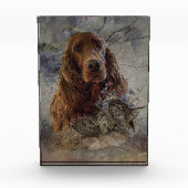 irischer Setter mit Holzhaken Fotoblock (Vorderseite)