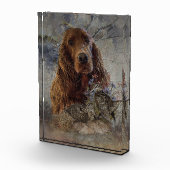 irischer Setter mit Holzhaken Fotoblock (Rechts)