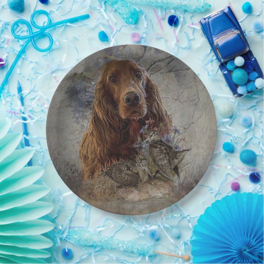 irischer Setter mit Holzhaken Pappteller (Party)