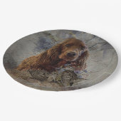 irischer Setter mit Holzhaken Pappteller (Schrägansicht)