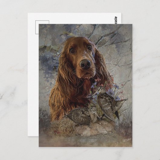 irischer Setter mit Holzhaken Postkarte (Vorne/Hinten)