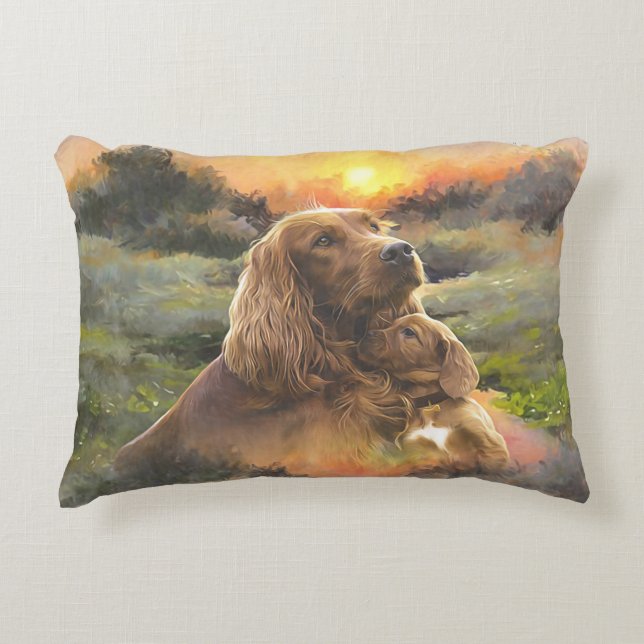irischer Setter mit Welpe Dekokissen (Vorderseite)