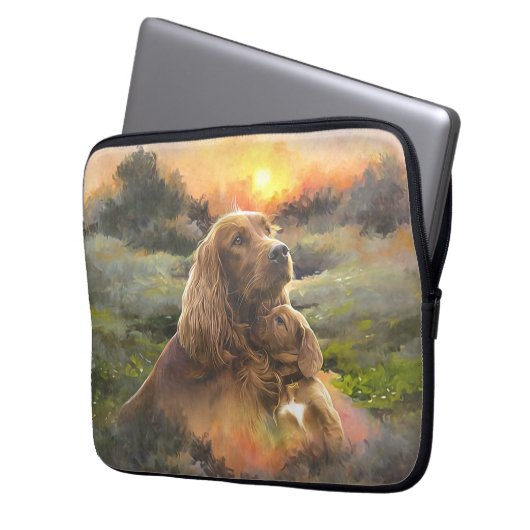 irischer Setter mit Welpe Laptopschutzhülle (Vorderseite Links)