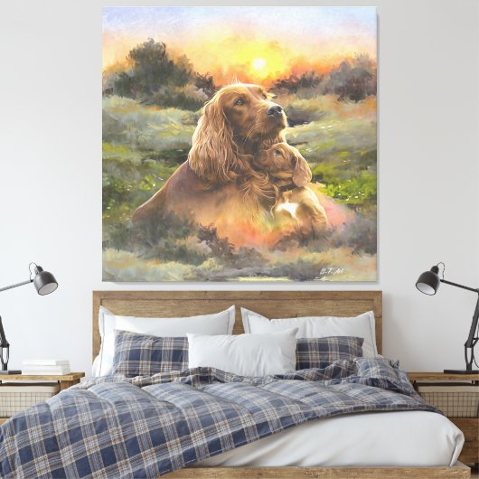 irischer Setter mit Welpe Leinwanddruck (Insitu (Schlafzimmer))