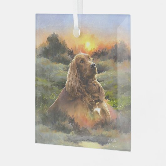 irischer Setter mit Welpe Ornament Aus Glas (Vorderseite links)